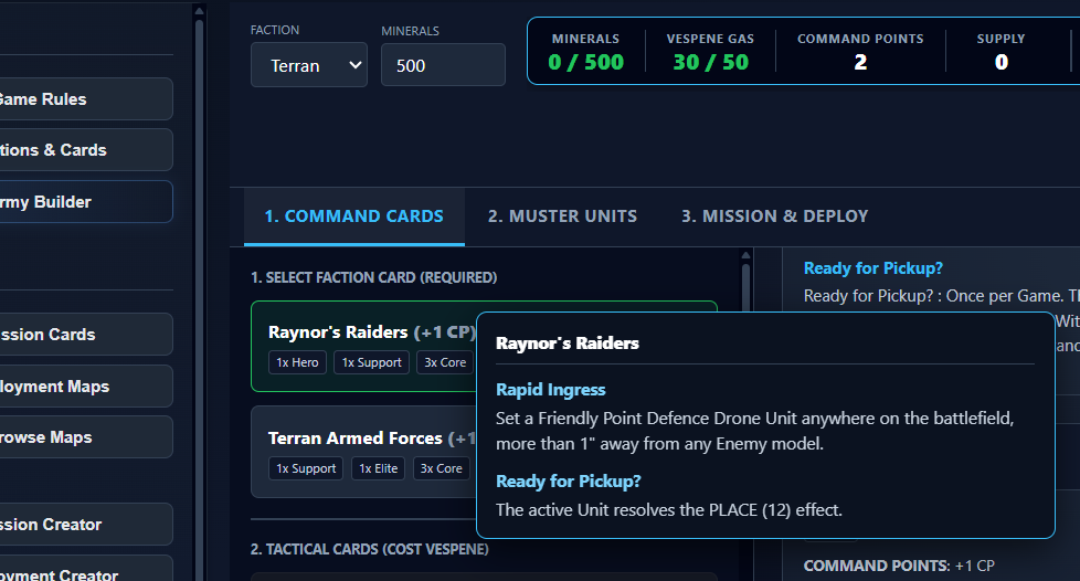 Raynor's Raiders card with boost tooltip